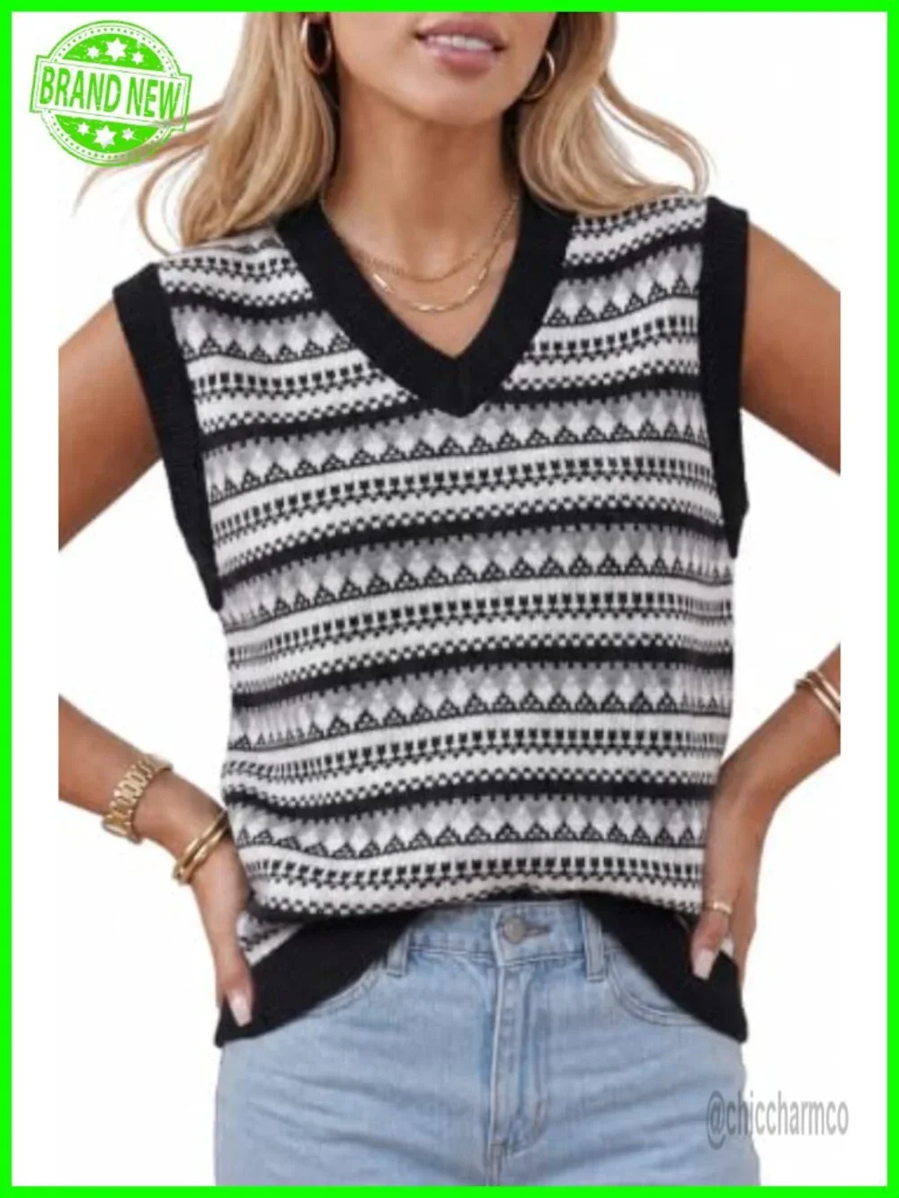 Wool Blend Knit V Neck Sleeveless Sweater Vest